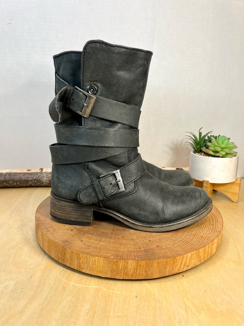 Steve Madden Bradlee Black Leather Moto Booties | Women’s Size 7.5